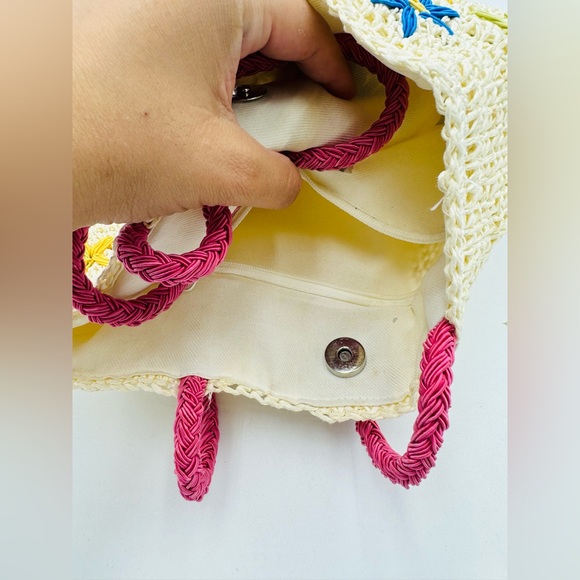 Rampage Y2K Woven Straw Embroidered Floral Mini Tote Shoulder Bag - Picture 8 of 8